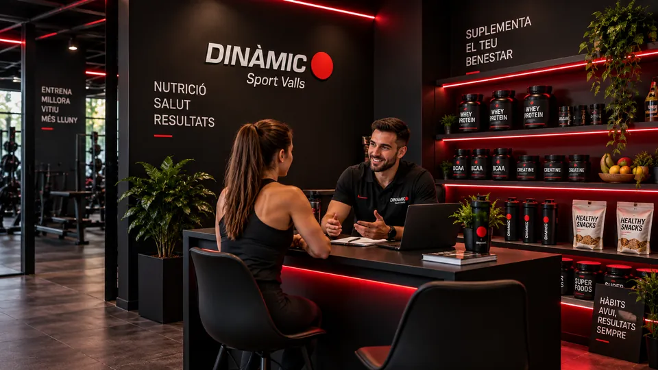 Proposta visual de la recepció amb atenció personal i botiga de nutrició